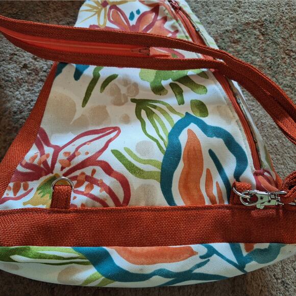 Joanna Stanek Tropical Floral Mutli-Pocket Convertible Sling Backpack Bag - Picture 8 of 9